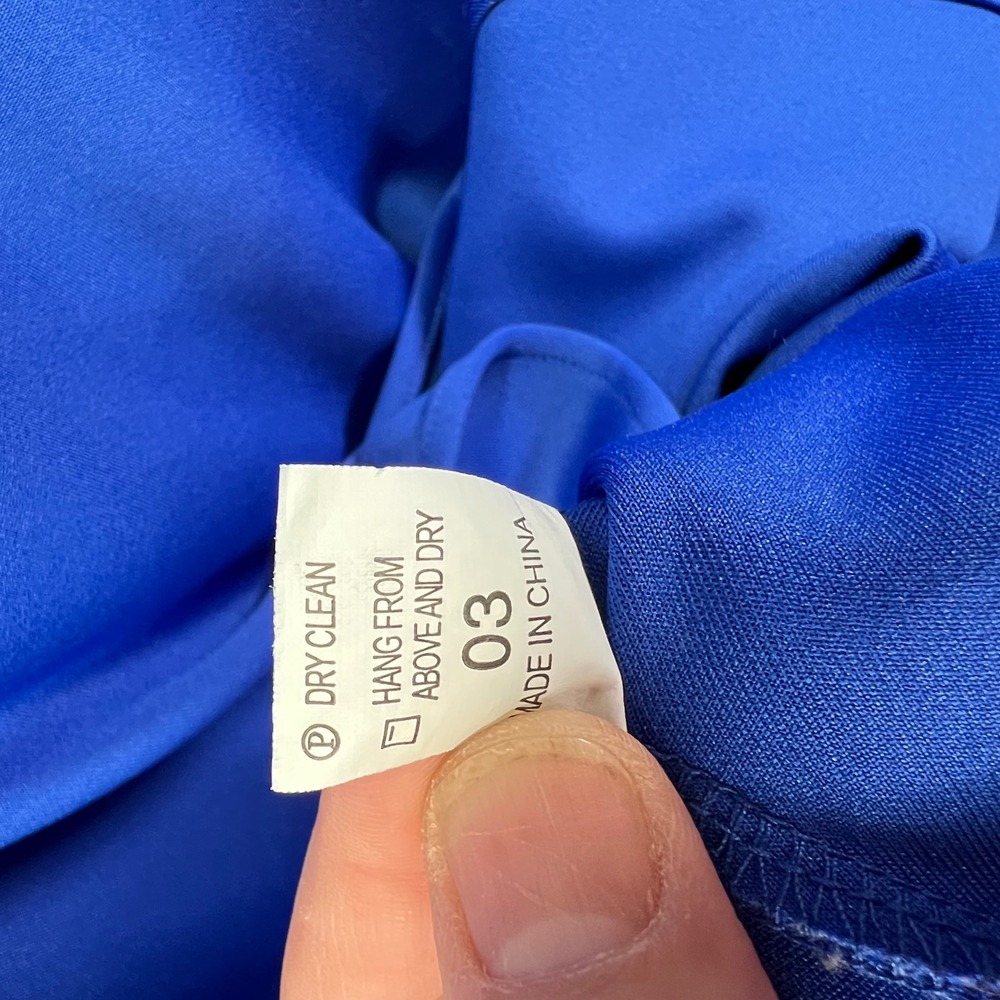Royal Blue Ruffle Off Shoulder Asymmetrical Midi Dress M Bodycon Mermaid Formal - Picture 8 of 9